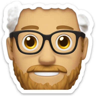 White Man with clear glasses with brown hair and a black tshirt and a man bun and beard sticker