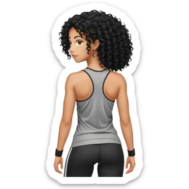 Treino de academia mulher morena de cabelos cacheados caindo nas costas sticker