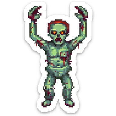 an angry zombie, arms up, bloody and crooked sticker