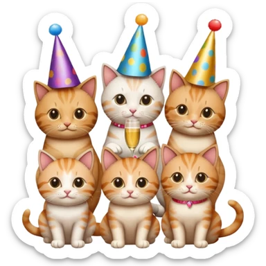 3 cats and a kitten at a birthday party sticker