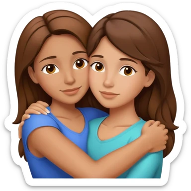 Hispanic mother and teen daughter brown hair hugging sticker