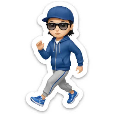 generate a fair pretty bratz boy wearing a dark blue baseball cap with black sunglasses and a grey hoodie jogging

hair black  sticker