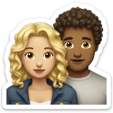 Light skin man with dark curly hair hugging a blonde curvy woman sticker