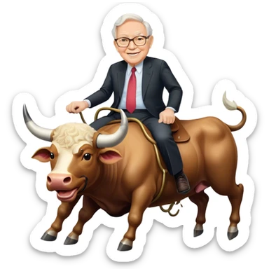 happy Warren Buffet riding bull sticker