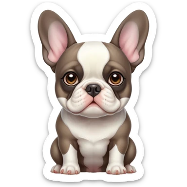 Cinematic Noble Pied French Bulldog Portrait Emoji, Radiating regal yet playful charm, with a distinctive pied fur of contrasting hues and a sculpted, expressive face featuring gentle, wise eyes and a confident stance, simplified yet artistically detailed, glowing with a soft, sophisticated radiance, high shine, exuding intelligent nobility and refined flair, soft glowing outline, capturing the essence of a noble Pied French Bulldog that embodies both strength and grace! sticker