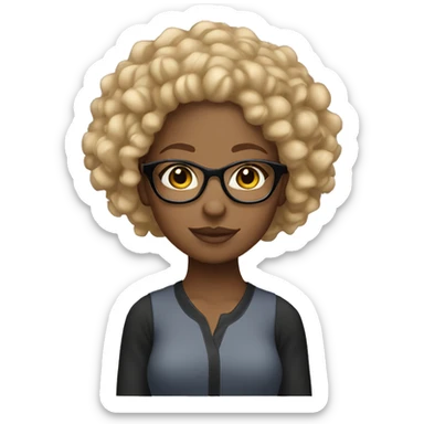 Light skinned Black girl with blonde curly hair and glasses sticker