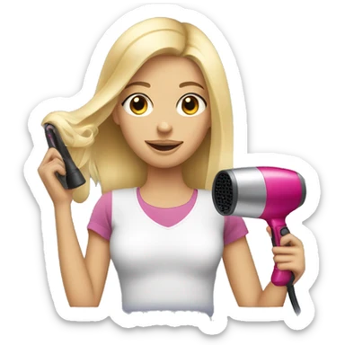 blonde girl holding a blow dryer sticker