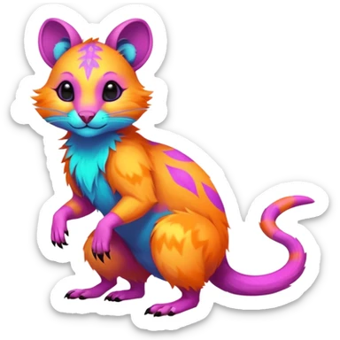 Neon-colored fantasy feline-rodent-marsupial-critter-vernid-fursona animal creature full body with intricate markings  sticker