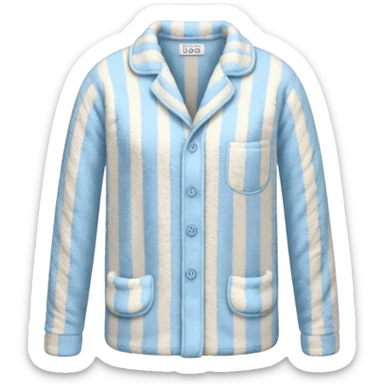 emoji of an isolated fluffy fleece pajama top with soft pastel vertical stripes, plush fuzzy texture, light grey and pastel blue tones, button-down long sleeves, neatly folded flat-lay, no person, no body, no mannequin, cozy warm winter mood, soft shading sticker