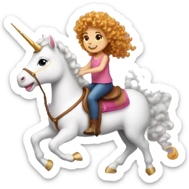 Burnett curly hear little girl riding a unicorn sticker