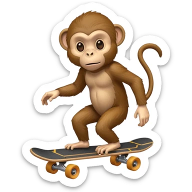 monkey looking scared on a skateboard sticker
