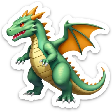 Shiny Exotic Colorful epic Tyranitar-Charizard-Dragonit—Salamence-Drudigon-Haxorus-Fakémon-hybrid-creature (full body)  sticker