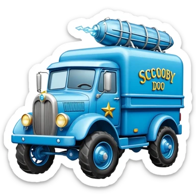 The Flintstones shiny crushed iced-blue frozen Scooby Doo 1915 Lightning Bug busters liquidator’s antique long wheelbase off-road moving truck  sticker
