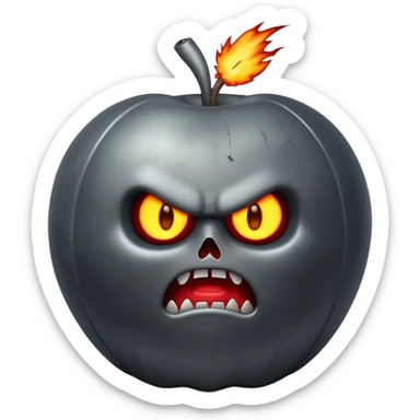 Father of All Bombs, massive bomb with a menacing face, exaggerated size, dramatic explosive details, apple emoji style sticker