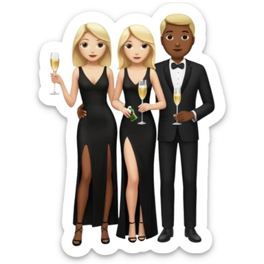 Blonde Woman, Long black slipdress, Slot left Leg, man black Cut,fly, Champagner glas sticker