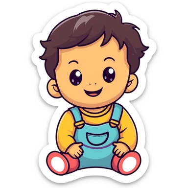 smiling toddler face with big eyes, medium skin tone, and dark wavy hair sticker