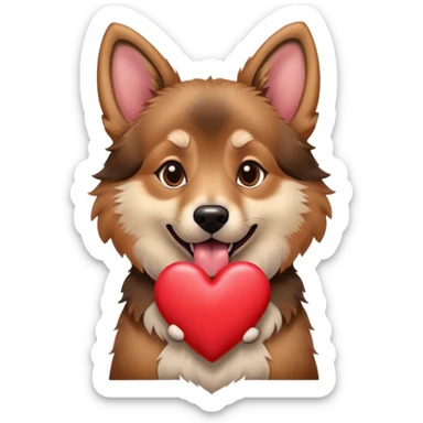 Alsatian dog with tongue out holding out a heart sticker