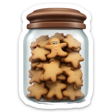 Realistic glass cookie jar with lid full of gingerbread cookies isolated.  sticker