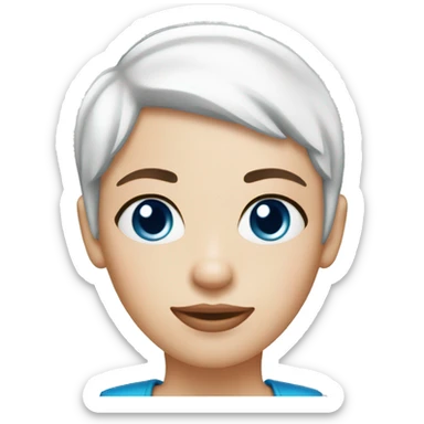 White woman blue eyes short pixie hair with Santa hat sticker