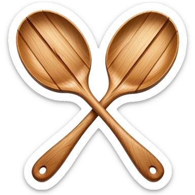 Two wooden spoons hitting each other with their flat sides, creating a cross-like shape with their handles, forming an intricate and striking visual sticker