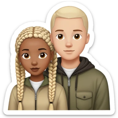 Teenage Interracial couple of a black woman with box braids and a white man with a buzz cut  sticker
