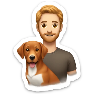   brown haired man and fox red labrador retriever sticker