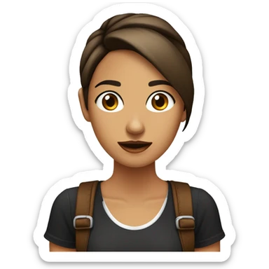 chica linda color güera con ojos cafés con pelo color castaño con camisa negra de tirantes  sticker