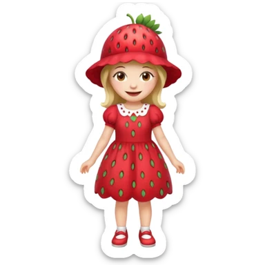 Strawberry shortcake human girl full body and legs with a strawberry hat on her head and dress without a cake sticker