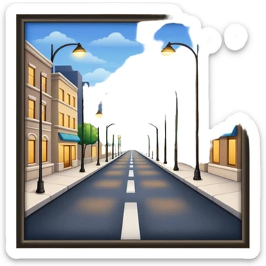 Empty streets with pavement, buildings on the sides, and streetlights, symbolizing urban life and pathways sticker