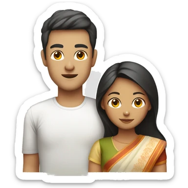 Fair skinned Vietnamese man with white t shirt and Bengali girl wearing saree sticker