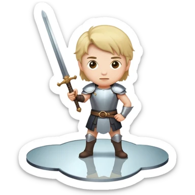 the sword on the floor and a mirror person sticker