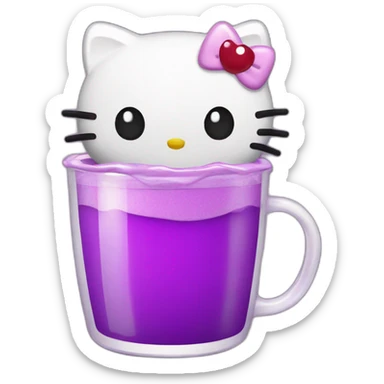 hello kitty with a cup containing purple liquid sticker