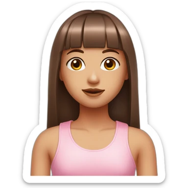 cute girl with dark brown eyes and long, straight rose hair with fringe and wearing pink tank top sticker