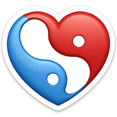 Make a yin yang like heart emoji with the colors being blue and red and no white parts, with two holes and not three sticker