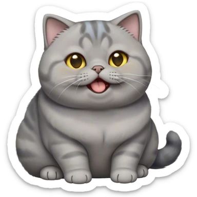 Cinematic Cute Chubby Grey Munchkin Scottish Fold Cat Portrait Emoji, Adorable folded ears and tiny, stubby legs making it irresistibly cute, round and plump body, head tilted playfully and yawning, sleek soft grey fur with subtle blue undertones, big, sparkling yellow eyes, Simplified yet adorable features, highly detailed, glowing with a warm, friendly glow, high shine, curious yet calm, stylized with a touch of whimsy, bright and endearing, soft glowing outline, capturing the essence of a mischievous yet loving and lazy kitty with its signature folded ears and tiny legs, so cute it feels like it could stretch out of the screen and cuddle! sticker