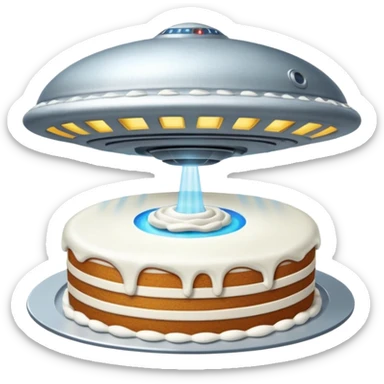 small piece of cake in a green light being stolen by flying above it giant ufo  sticker