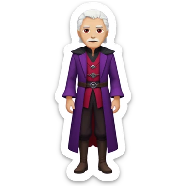 a white haired old man with purple eyes standing, full body, in Targaryen themed clothes, clothes are black and red themed HIS CLOTHES ARE NOT PURPLE  sticker