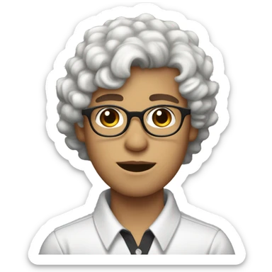 Dark-brown semi-curly hair white boy, with round glasses, semi thick lips, and triangle head shape sticker