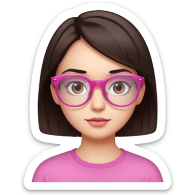 to give birth to a brunette girl who wears semi-transparent pink glasses and has short dark brown hair. sticker