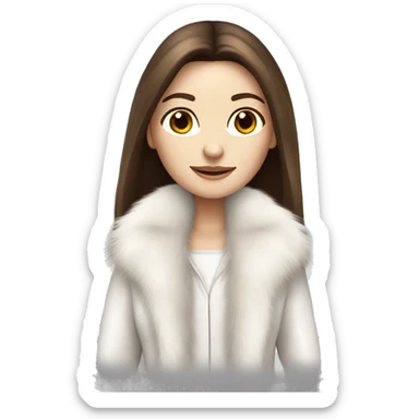 Beautiful white girl with straight brown long hair in white fur-coat sticker