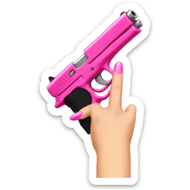 White girl hand with pink nails holding a pink gun sticker