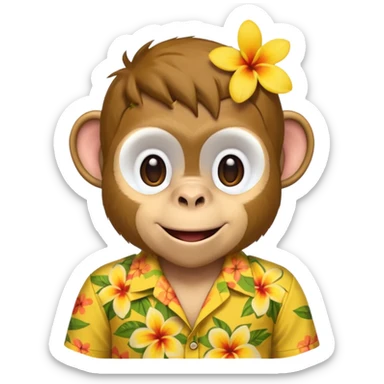 Monkey – cheeky grin, wearing yellow floral aloha shirt. sticker