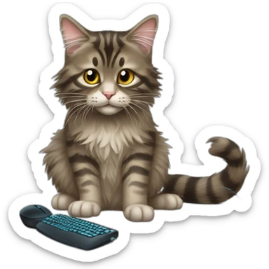 maincoon cat playing with a computer mouse sticker