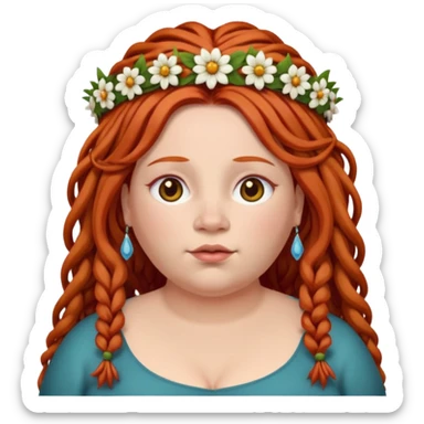 fat redhead woman with dreadlocks and floral tiara sticker