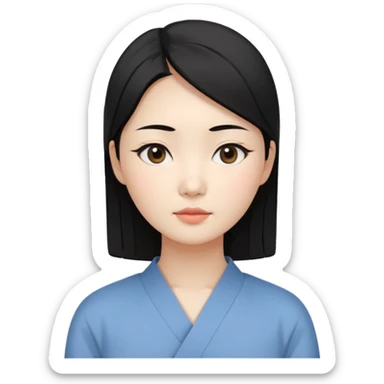Korean woman, East Asian features,
female human avatar,
front face icon style,
large head, minimal neck,
neutral expression, calm mood,
simple black hair,
flat illustration style,
clean background sticker