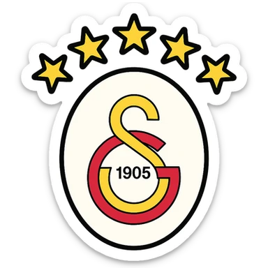 modern icon of Galatasaray logo with five stars above the crest, clean lines, minimal color, suitable for app or website use sticker