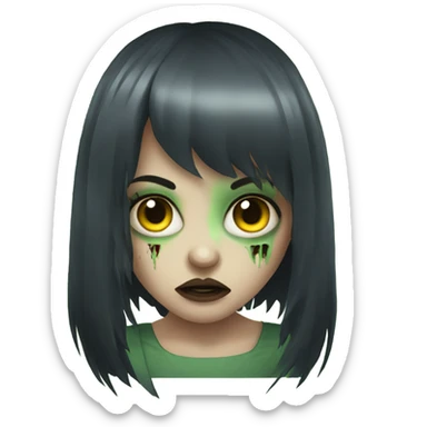 Brunette zombie girl in horror zombie green bangs sticker