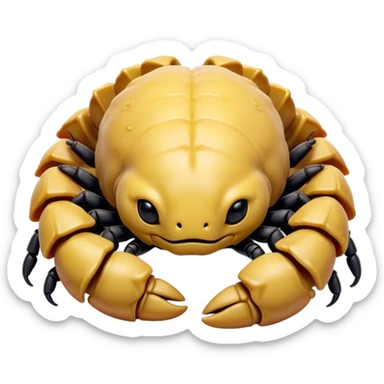 Meme-Worthy Cute Sleeping Emperor Scorpion Portrait Emoji, Head resting peacefully with a contented smile, showcasing a robust build and a luxuriously soft, textured exoskeleton, eyes gently closed in a serene, restful repose, Simplified yet hilariously adorable features, highly detailed, glowing with a soft, drowsy light, high shine, relaxed and utterly lovable, stylized with an air of playful laziness, soft glowing outline, capturing the essence of a sleeping scorpion that feels destined to become the next viral sensation of adorable rest! sticker