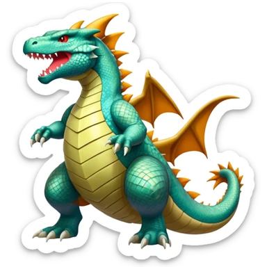 Shiny Exotic Colorful epic Tyranitar-Charizard-Dragonite-Salamence-Drudigon-Haxorus-Fakémon-hybrid-creature (full body)  sticker