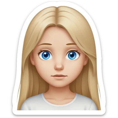 girl with long dirty blond hair, blue eyes, wearing a white top, neutral expression sticker